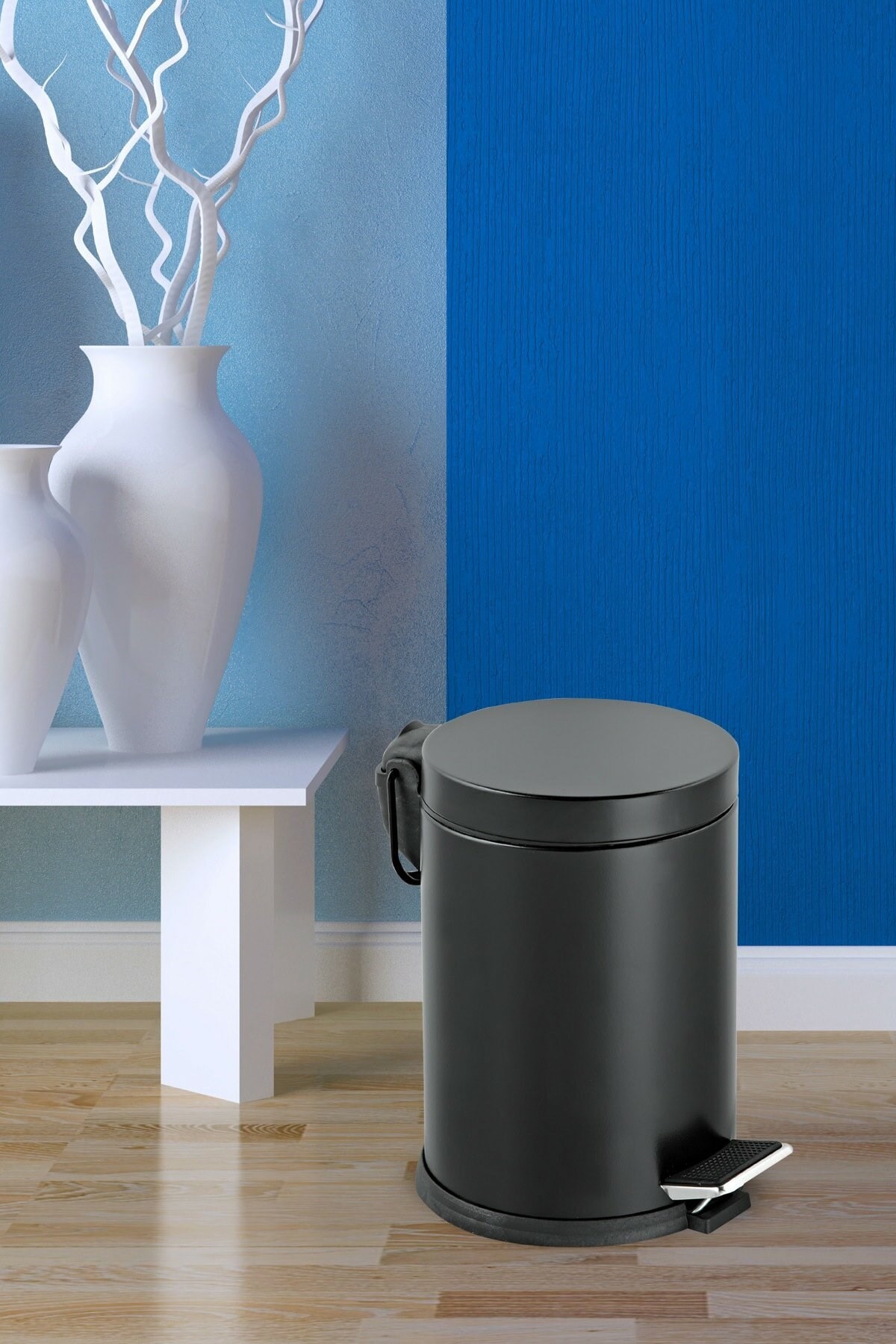 12 Litre Paslanmaz Pedallı Siyah Çöp Kovası Ev Ofis Banyo Mutfak