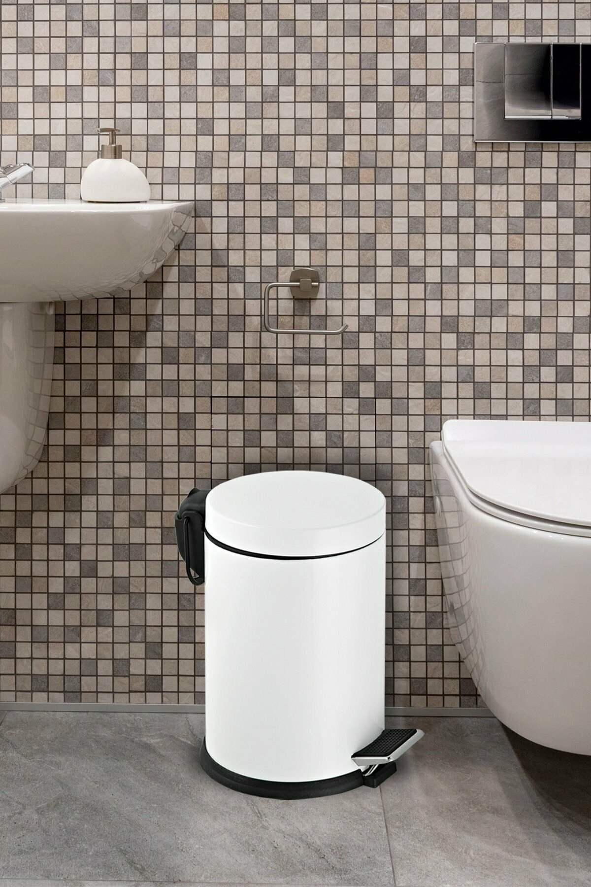 16 Litre Paslanmaz Pedallı Beyaz Çöp Kovası Ev Ofis Banyo Mutfak