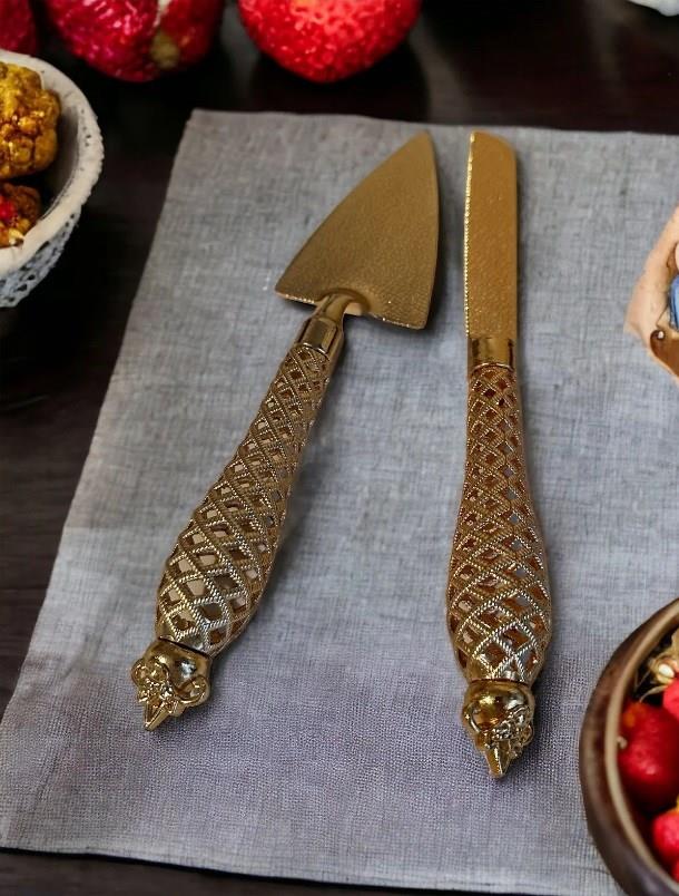 2'li Lüks Pasta Bıçak Ve Spatula Seti Özel Günler İçin Pasta Seti Gold