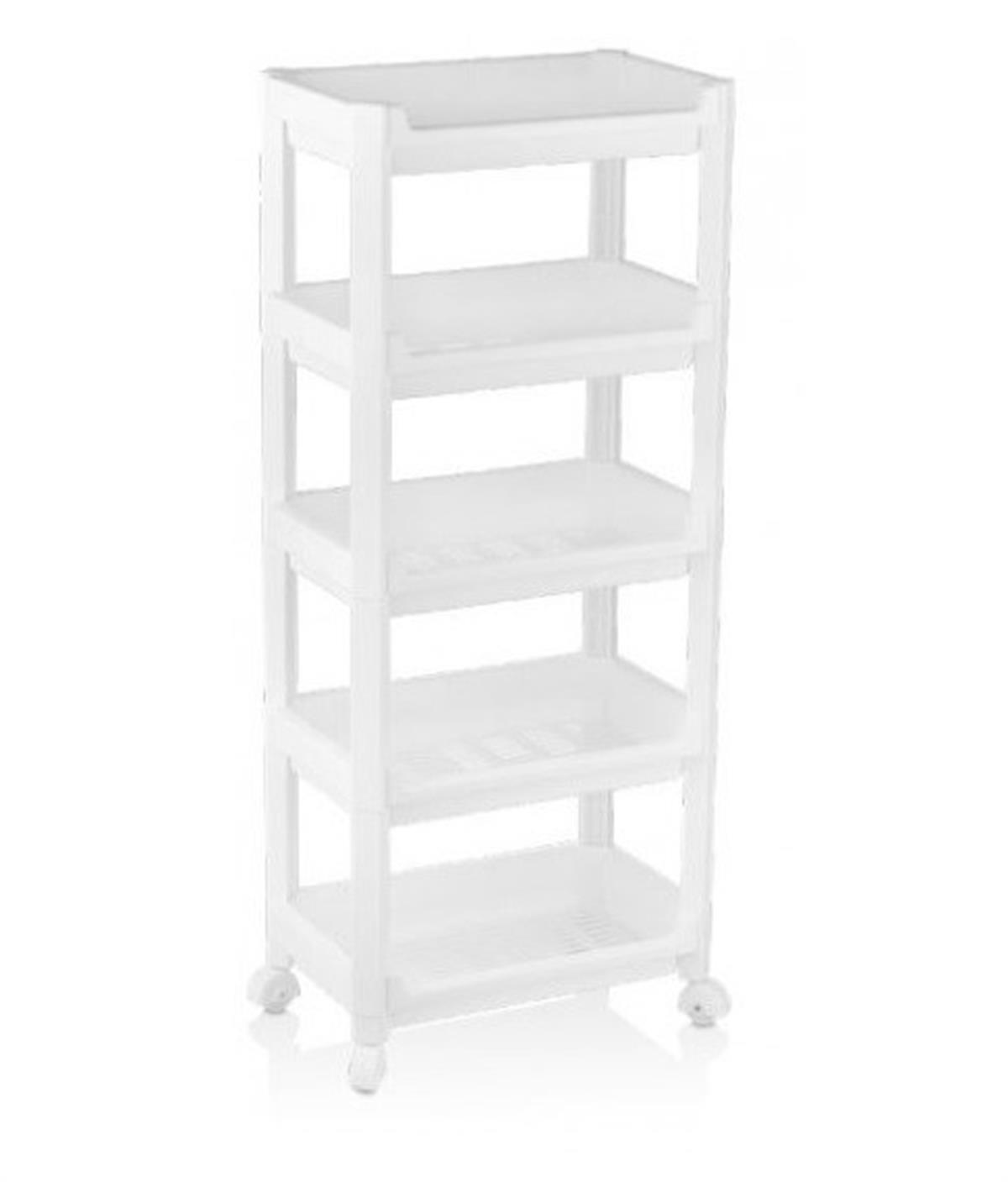5 Katlı Portatif Mutfak Banyo Düzenleyici Tekerlekli Geniş Organizer Raf Beyaz