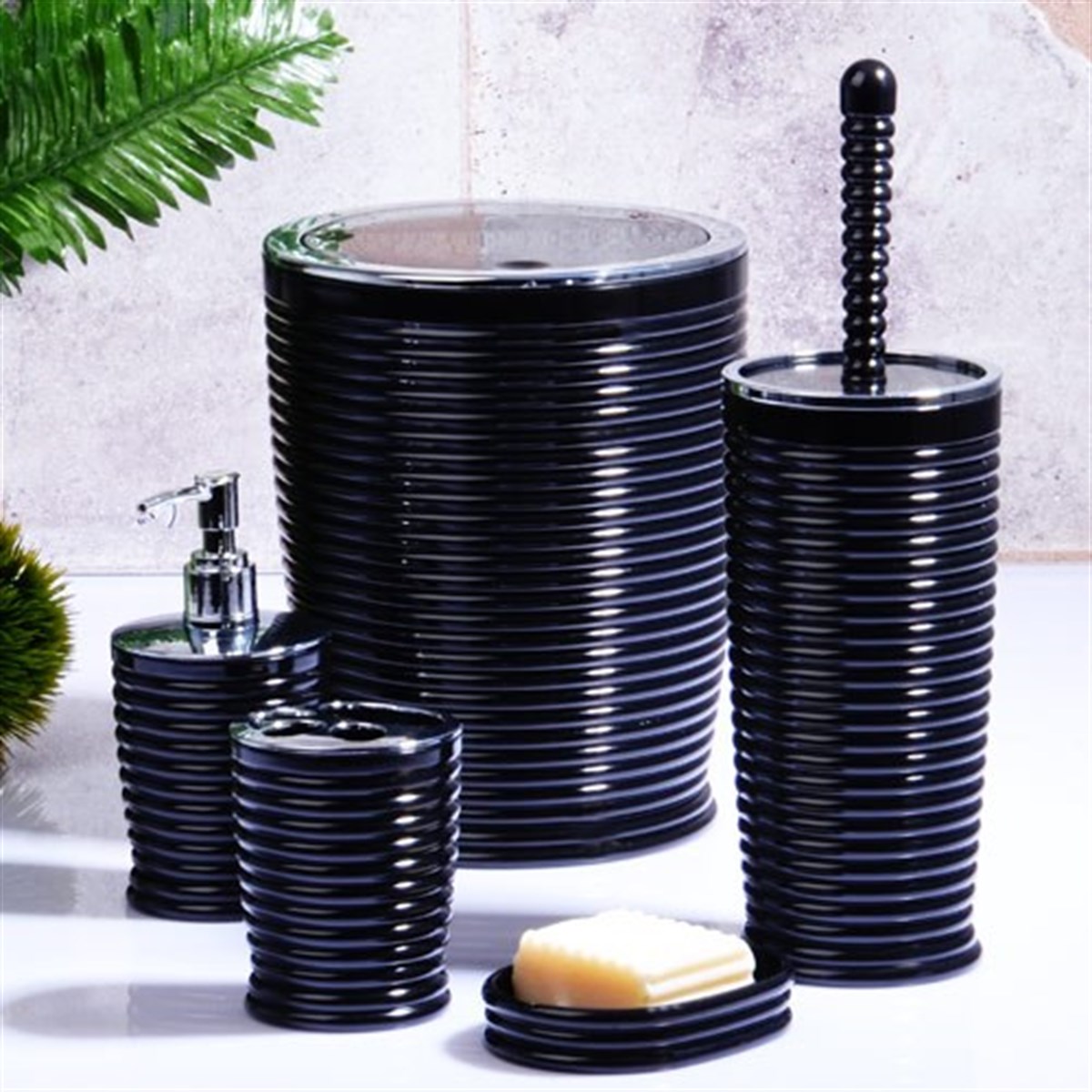 5'Li Banyo Seti Elegans Seri Krom Siyah