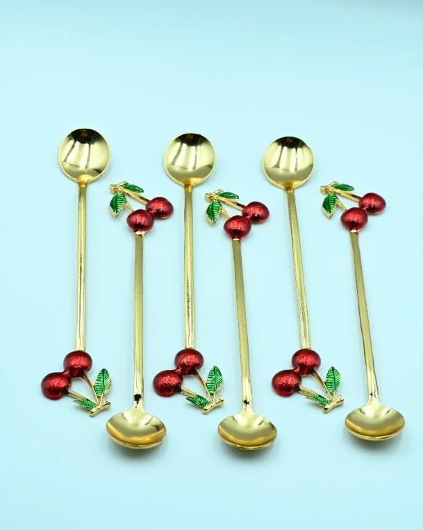 6'lı Kaşık Seti Kiraz Çay Kahve Kaşığı Set Sunumluk