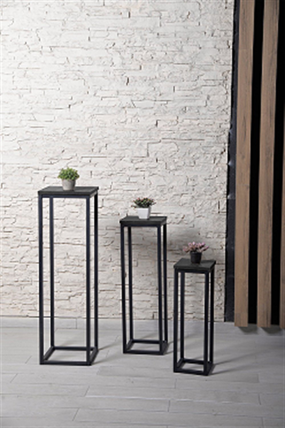 Ahşap Çiçeklik 3 Lü Stand Siyah