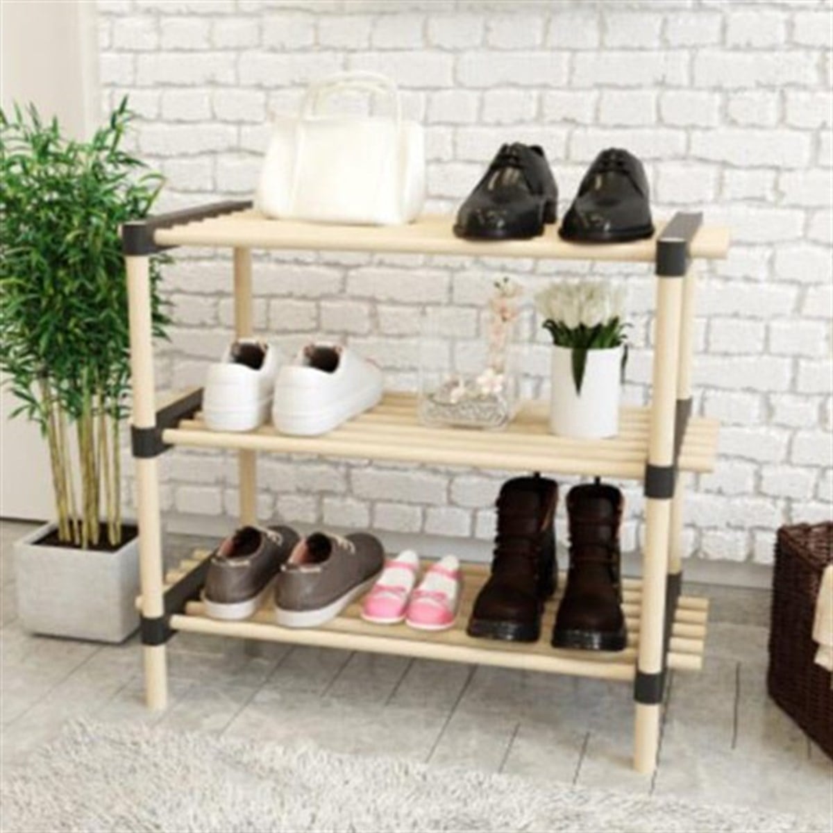 Ahşap Modüler 3 Katlı Raf Ayakkabılık Çiçeklik 52 X 28 X 52 Cm