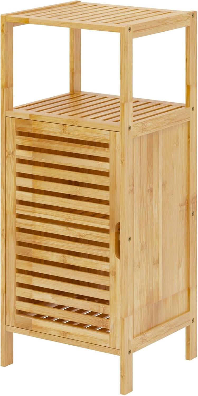 Bambu Banyo Dolabı 4 Raflı Kapaklı Banyo Düzenleme Dolabı Havlu Dolabı