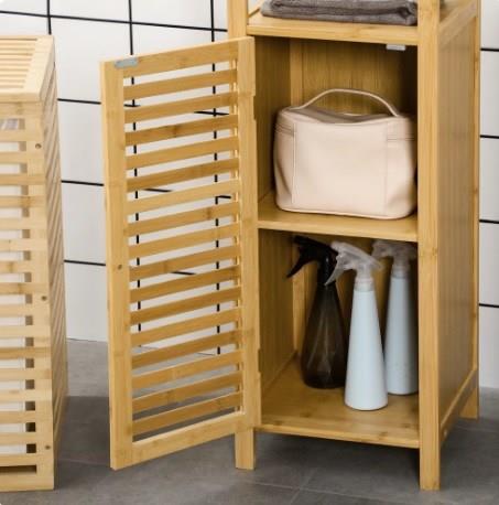 Bambu Banyo Dolabı 5 Raflı Kapaklı Banyo Düzenleme Dolabı Havlu Dolabı