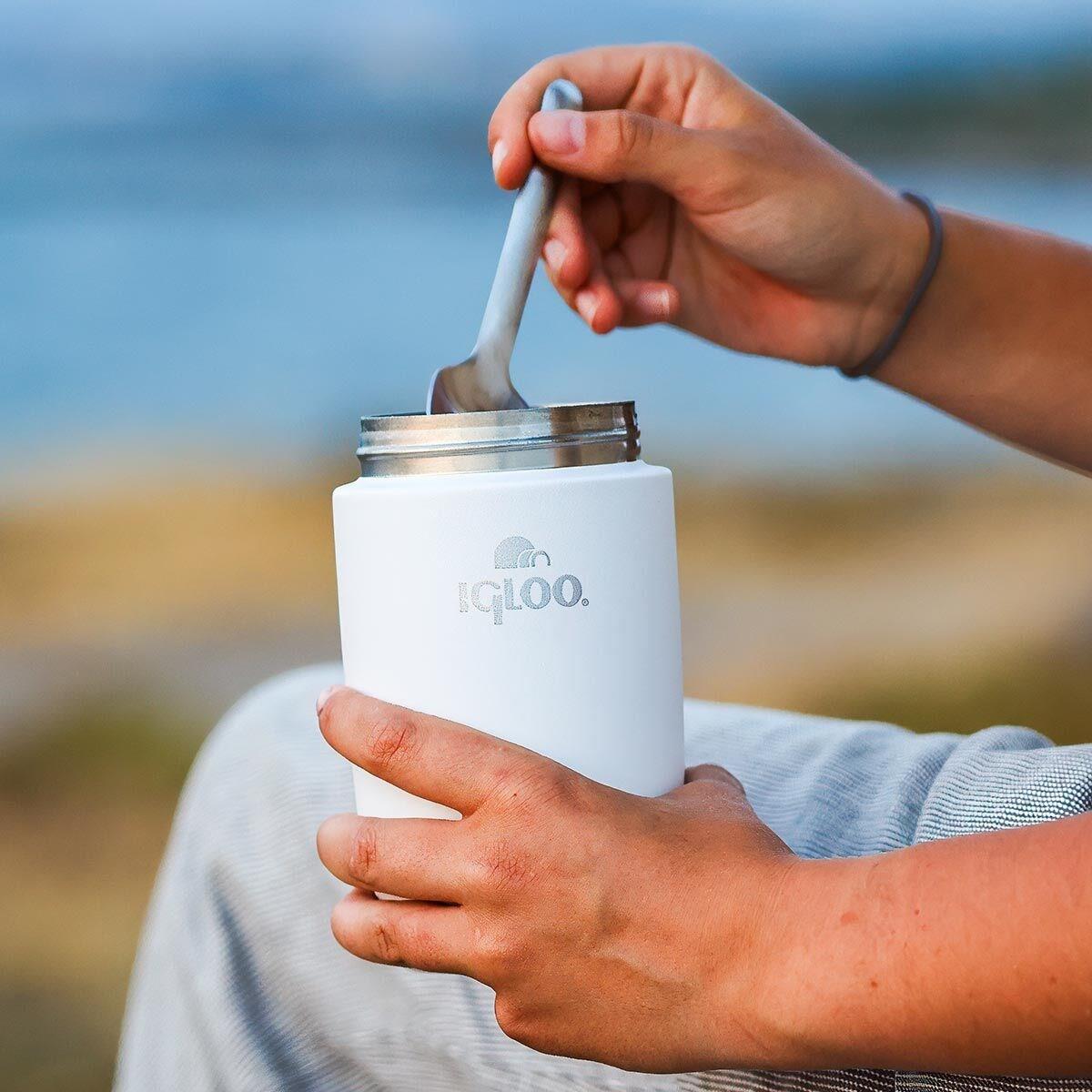 Bambu Kapak Yemek Termosu 500ml Çelik Termos Beyaz 12 Saat Sıcak Tutar