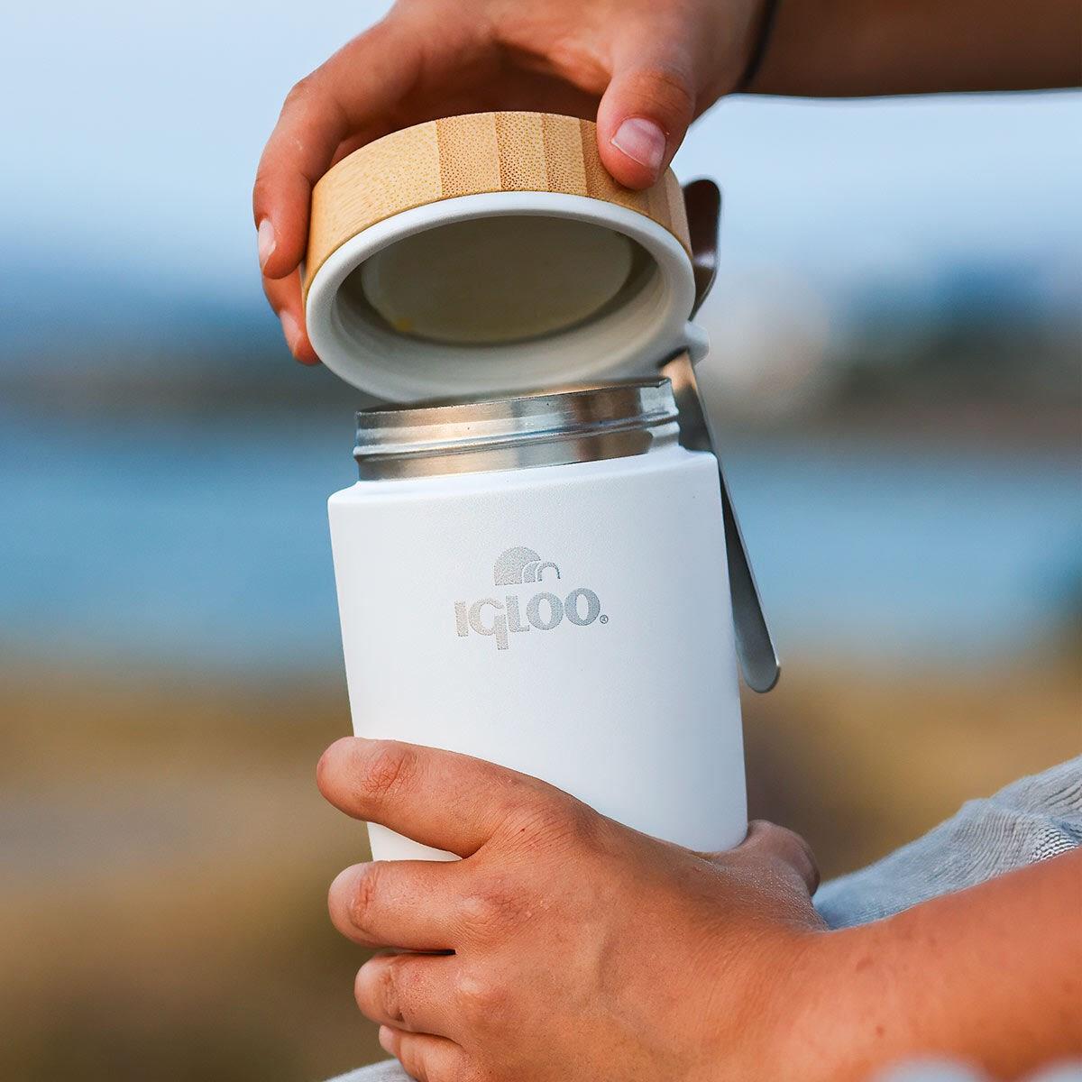 Bambu Kapak Yemek Termosu 500ml Çelik Termos Beyaz 12 Saat Sıcak Tutar