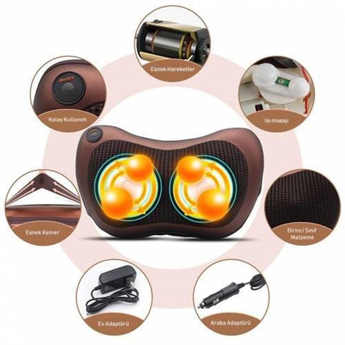 Car Home 8 Başlıklı Ovmalı Masaj Yastığı 12/220 V Masaj Aleti