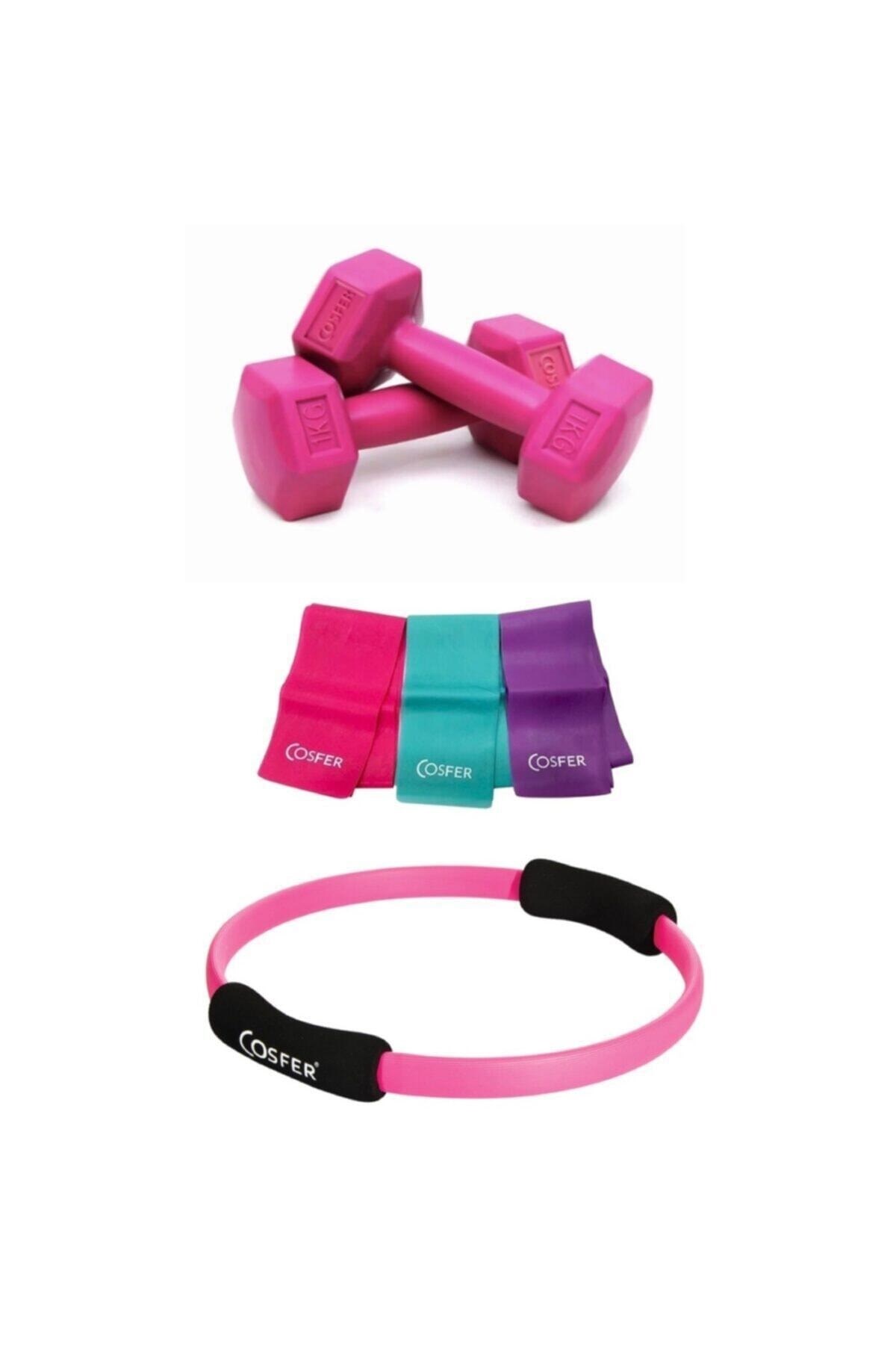 Cosfer Pilates Seti 1X2 Kg Dambıl Çember 3lü Pilates Bant 90X7.5 Cm