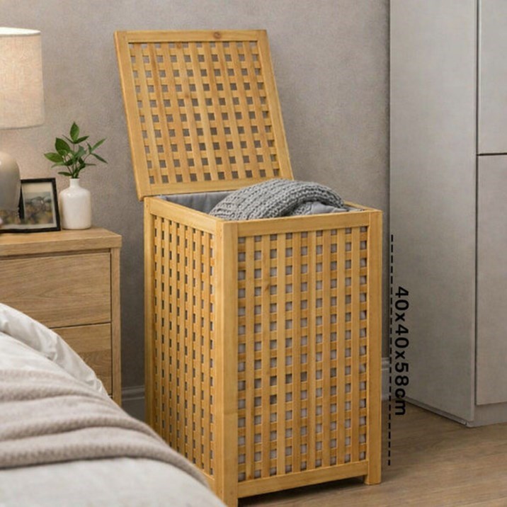 Doğal Bambu Çamaşır Sepeti Kapaklı Kirli Çamaşır Saklama Sepeti Banyo Organizeri
