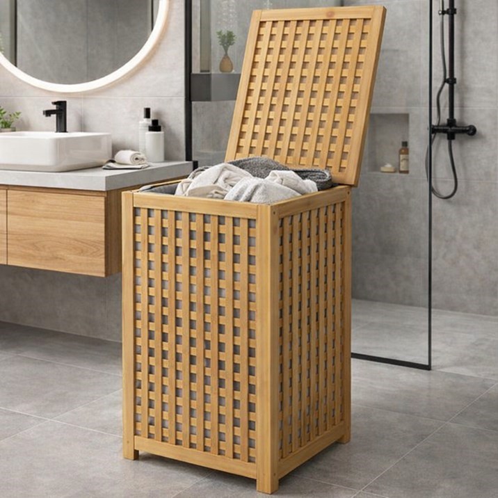 Doğal Bambu Çamaşır Sepeti Kapaklı Kirli Çamaşır Saklama Sepeti Banyo Organizeri
