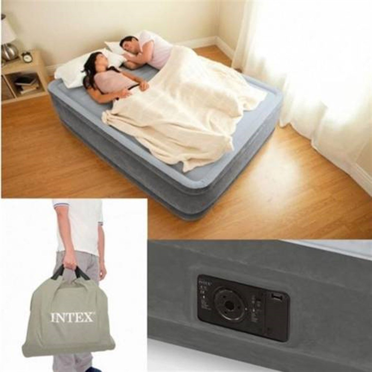 İntex 67770 Şişme Yatak Kendinden Elektrikli Pompalı Kadife Kaplı 152x203x33 cm