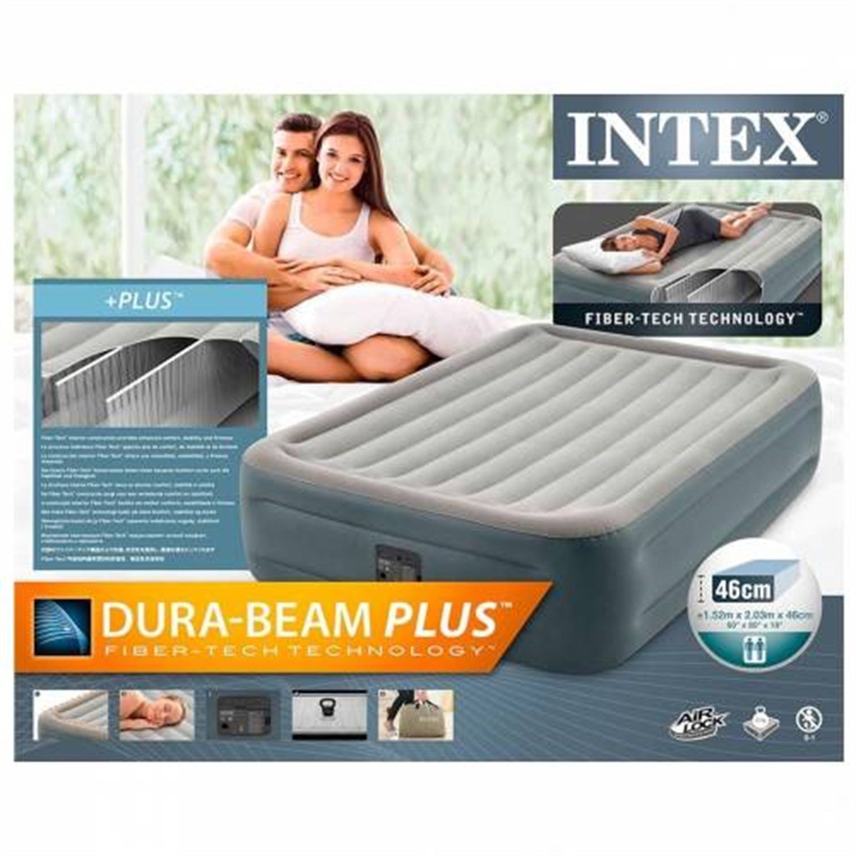 İntex Şişme Yatak Dura Beam Standart Fiber Tech 64126 (152x203x46 cm)