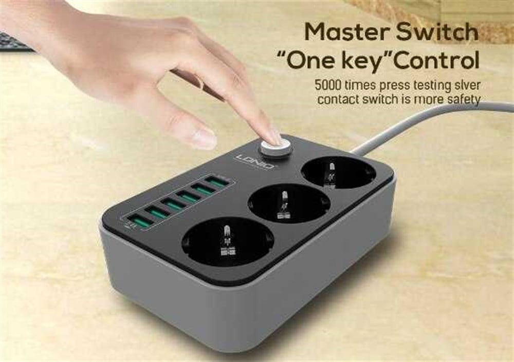 LDNİO SE-3631 3'Lü Priz Çoklayıcı Akım Korumalı 3.4A,6USB 2Metre