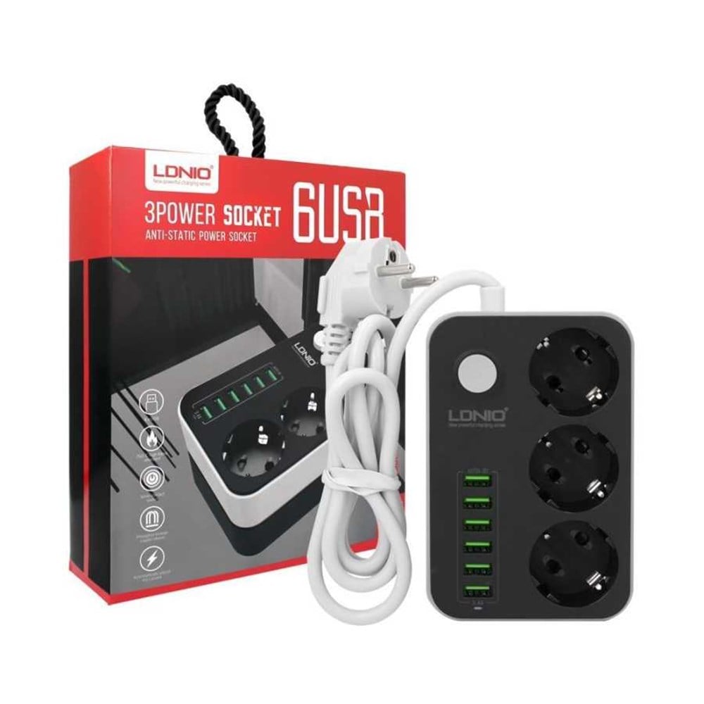LDNİO SE-3631 3'Lü Priz Çoklayıcı Akım Korumalı 3.4A,6USB 2Metre