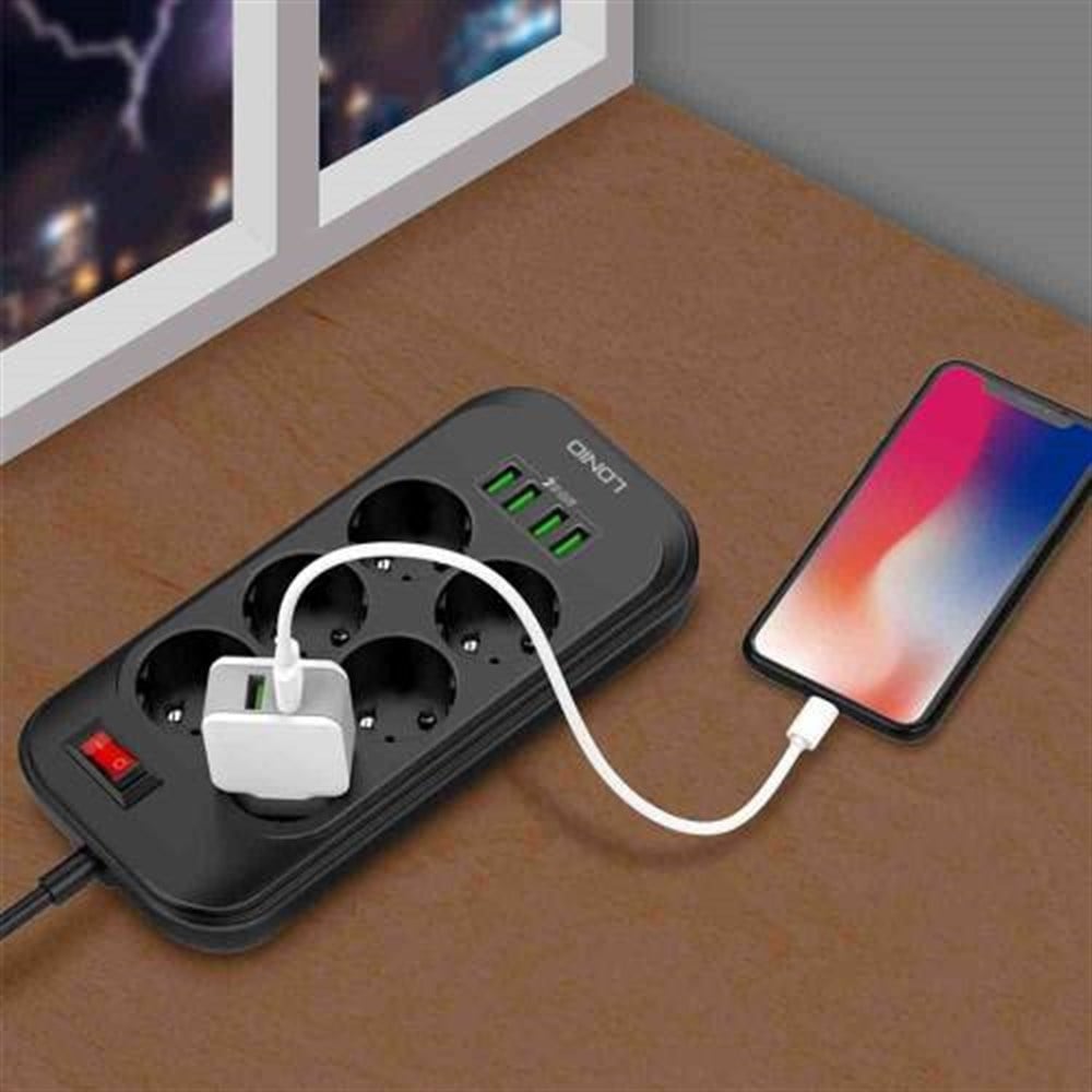 LDNIO SE-6403 3.4A Auto 4 Port Usb Girişli 6'lı Akım Korumalı Priz