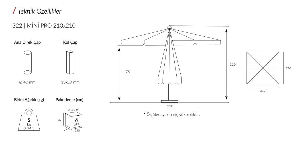Mini Pro Push-up Sistemli Şemsiye 210x210 Bahçe Balkon Plaj Şemsiyesi Kapuçino