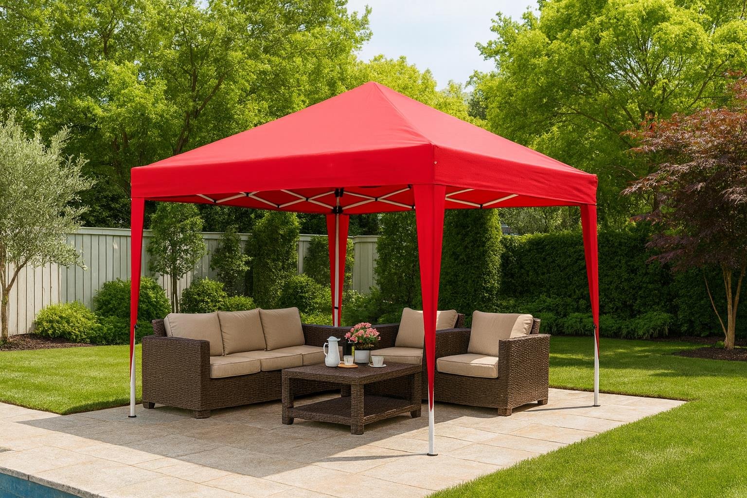 Otomatik Gazebo Çardak 240 X 240 Cm Tente Teras Bahçe Kamelyası Gölgelik Kırmızı