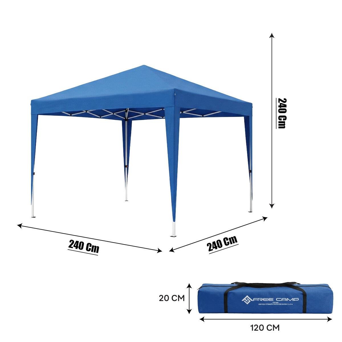 Otomatik Gazebo Çardak 240 X 240 Cm Tente Teras Bahçe Kamelyası Gölgelik Mavi