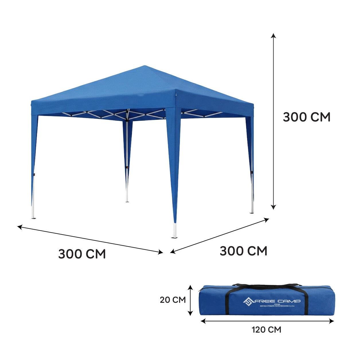 Otomatik Gazebo Çardak 300 X 300 Cm Tente Teras Bahçe Kamelyası Gölgelik Mavi
