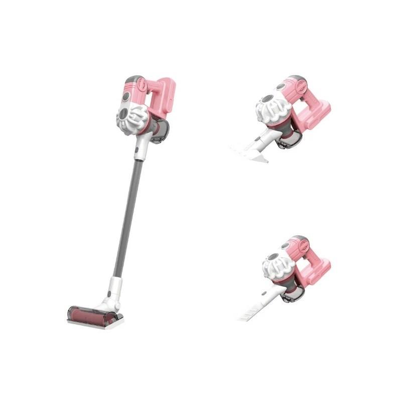 Pilli Sesli Vakumlu Dikey Elektrik Süpürgesi Çekme Özellikli Eğitici Oyuncak Pembe