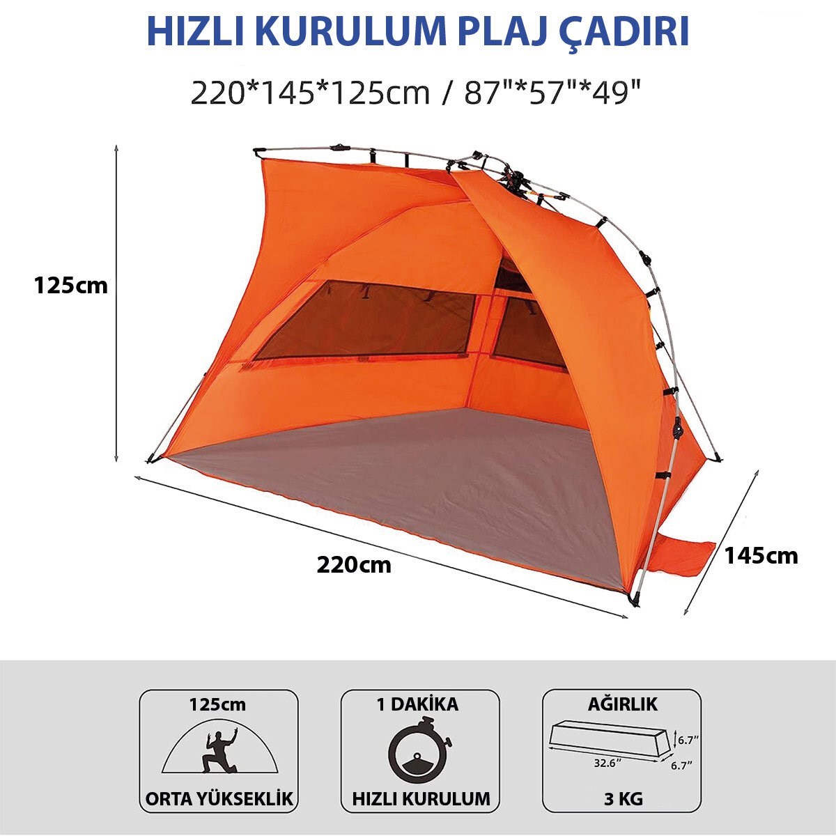 QuickUP A1 Otomatik Plaj Çadırı Spf 50+ Güneşe Dayanıklı Çadır