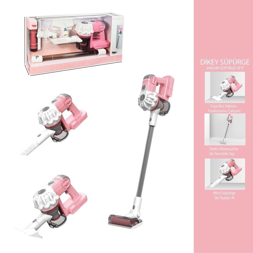 Sesli Vakumlu Dikey Elektrik Süpürgesi 3 in1 Çekme Özellikli Oyuncak Pembe
