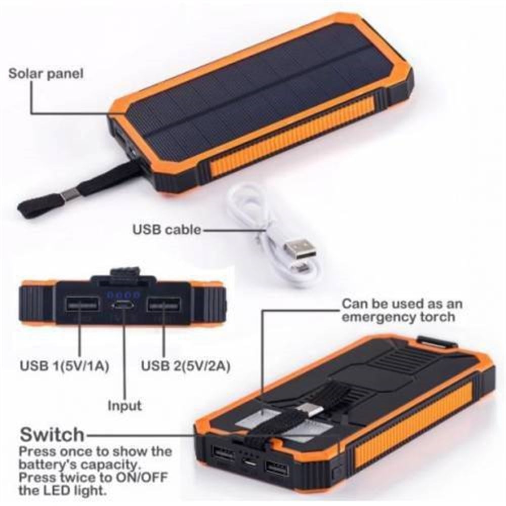 Solar Powerbank Güneş Enerjili Su Geçirmez 12000 Mah 6 Led Işık Powerbank