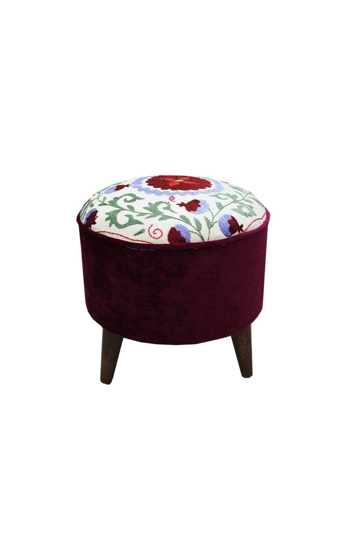 Suzani Kumaşlı Özel Üretim Puf Yerli İmalat El İşçiliği Ahşap Ayaklı