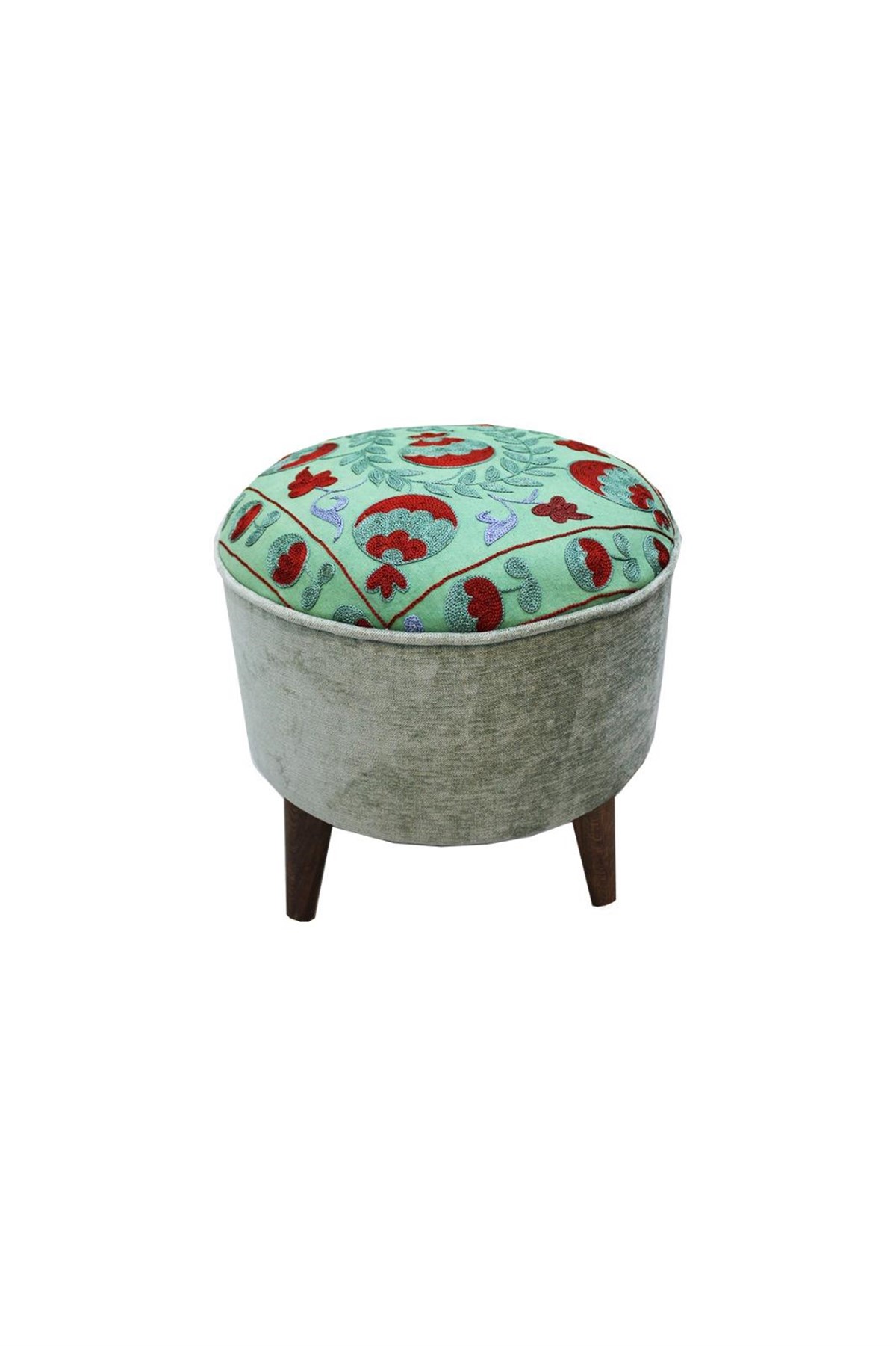 Suzani Kumaşlı Özel Üretim Puf Yerli İmalat El İşçiliği Ahşap Ayaklı