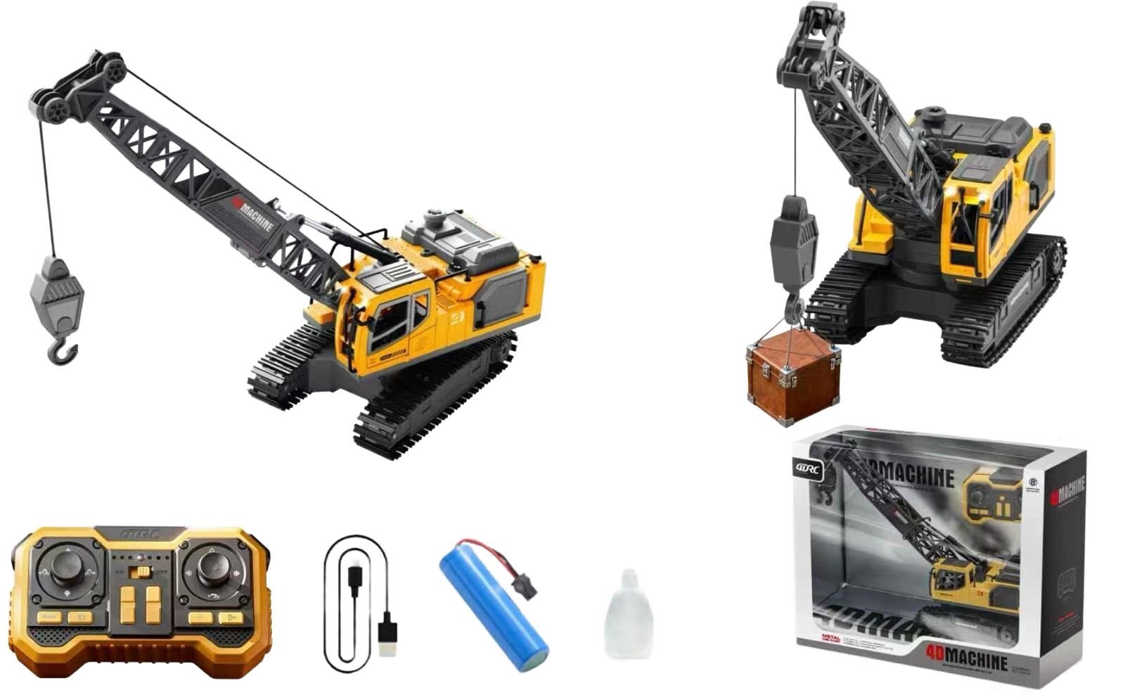 Uzaktan Kumandalı Paletli Vinç İş Makinesi 12 Fonksiyon Şarjlı R/C İnşaat Oyuncağı