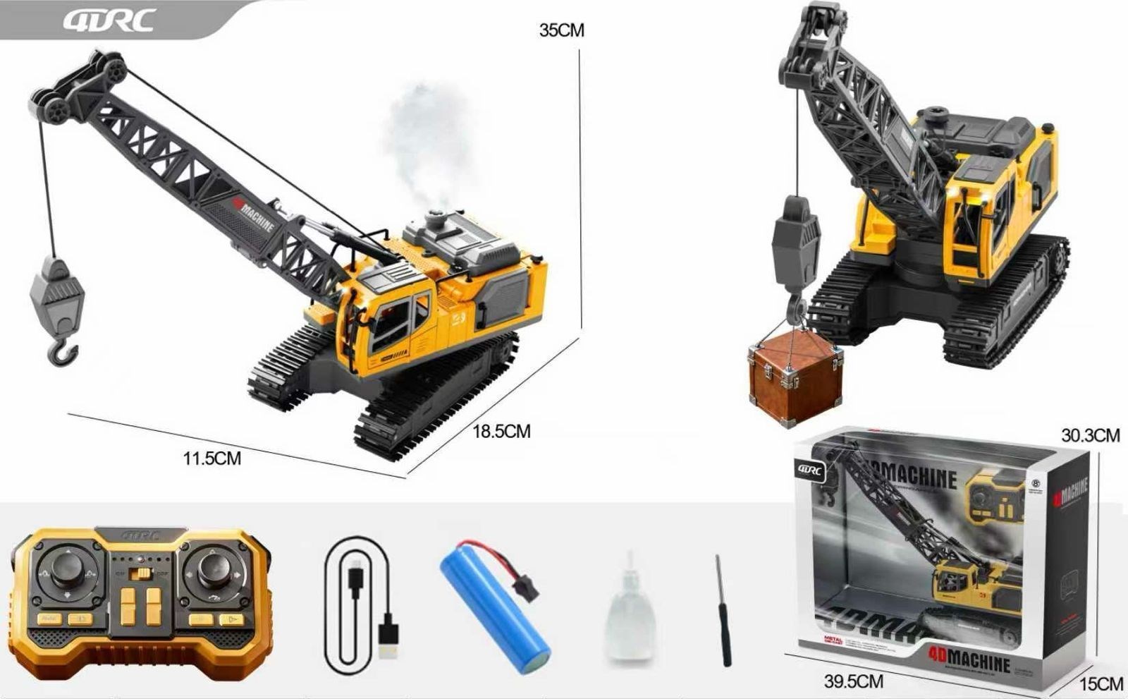 Uzaktan Kumandalı Paletli Vinç İş Makinesi 12 Fonksiyon Şarjlı R/C İnşaat Oyuncağı