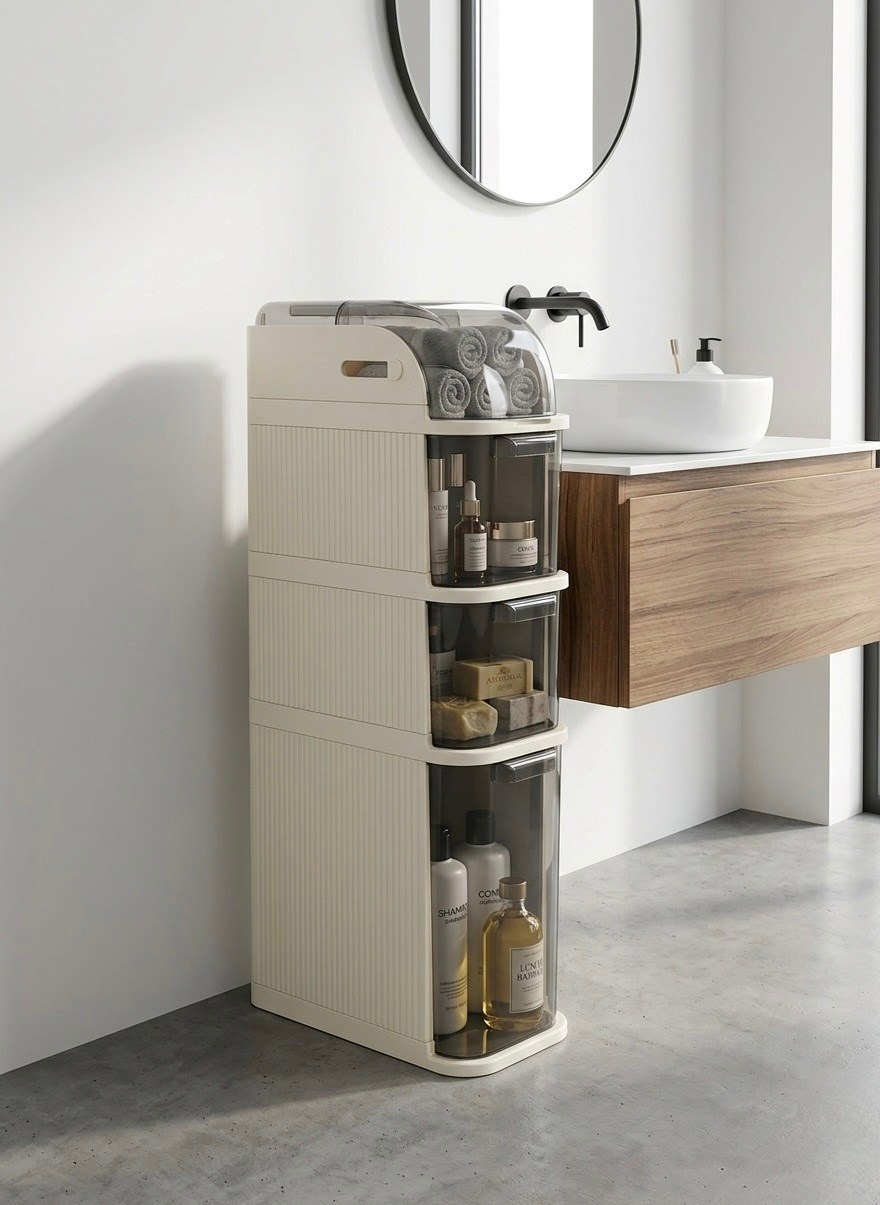 XL Portatif Dolap Çok Amaçlı Tekerlekli Banyo Dolabı Şeffaf Kapaklı Düzenleyici Organizer 