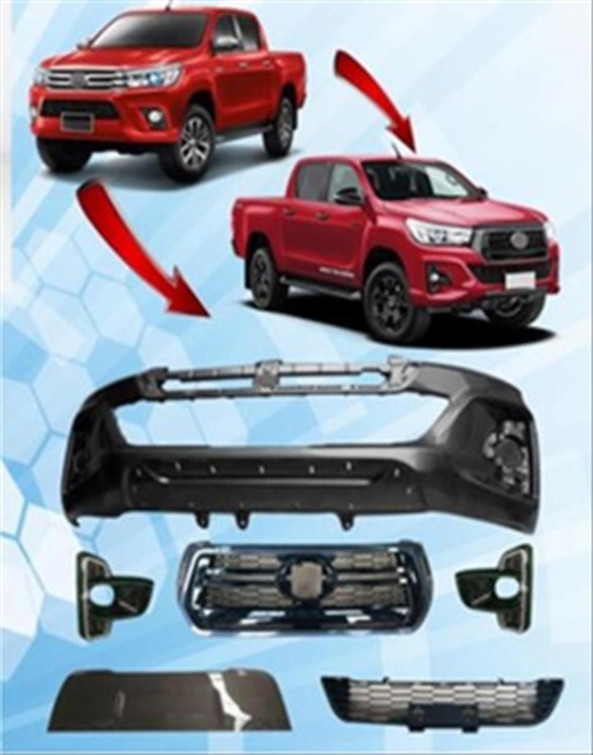 Toyota Hilux Rocco Body Kit (ÖnTampon,Panjur,Alt Izgara,Sis Kapakları 2016-2020)