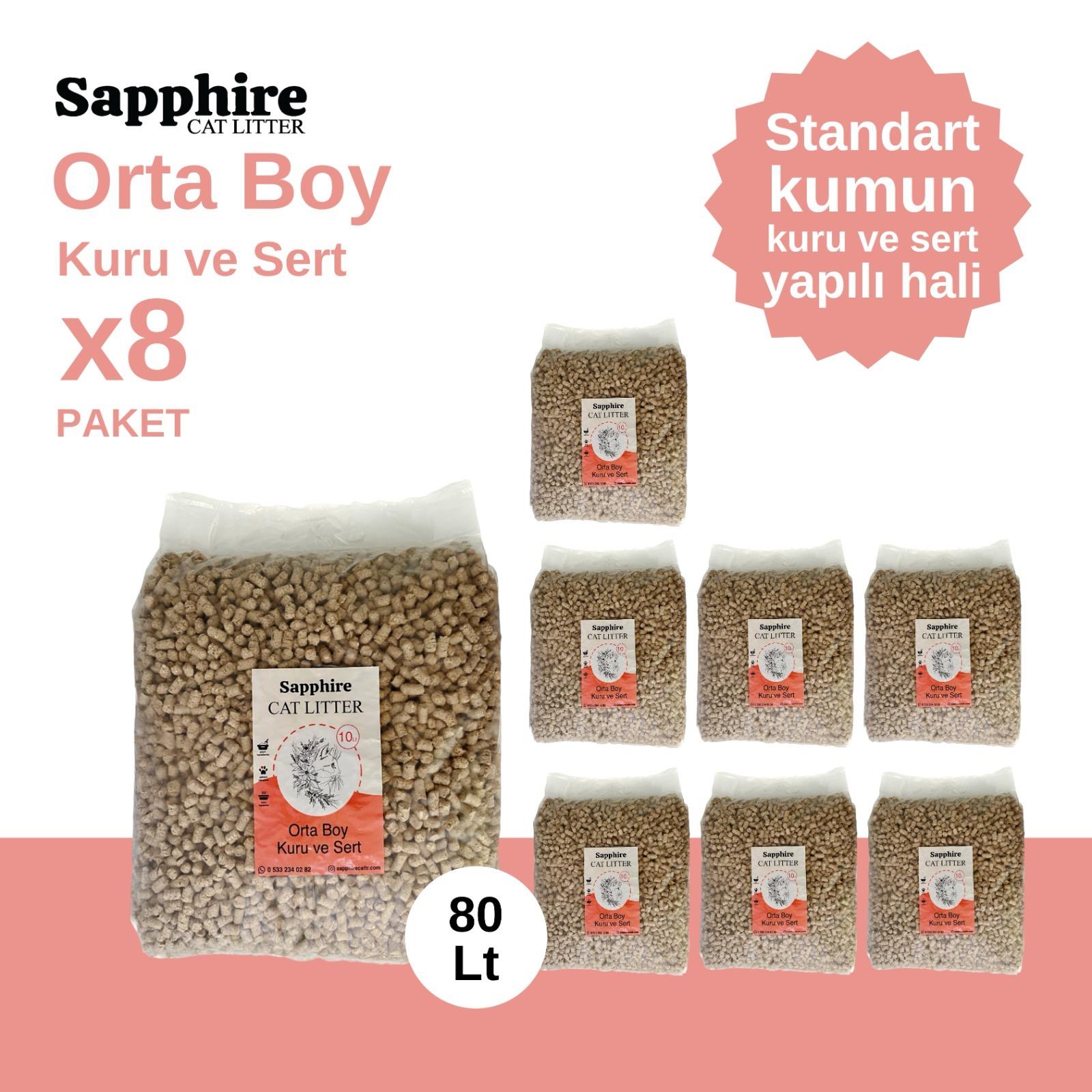 Sapphire Orta Boy Kuru ve Sert Topaklanan Kedi Kumu 80 Lt (10 Lt x 8 Adet)