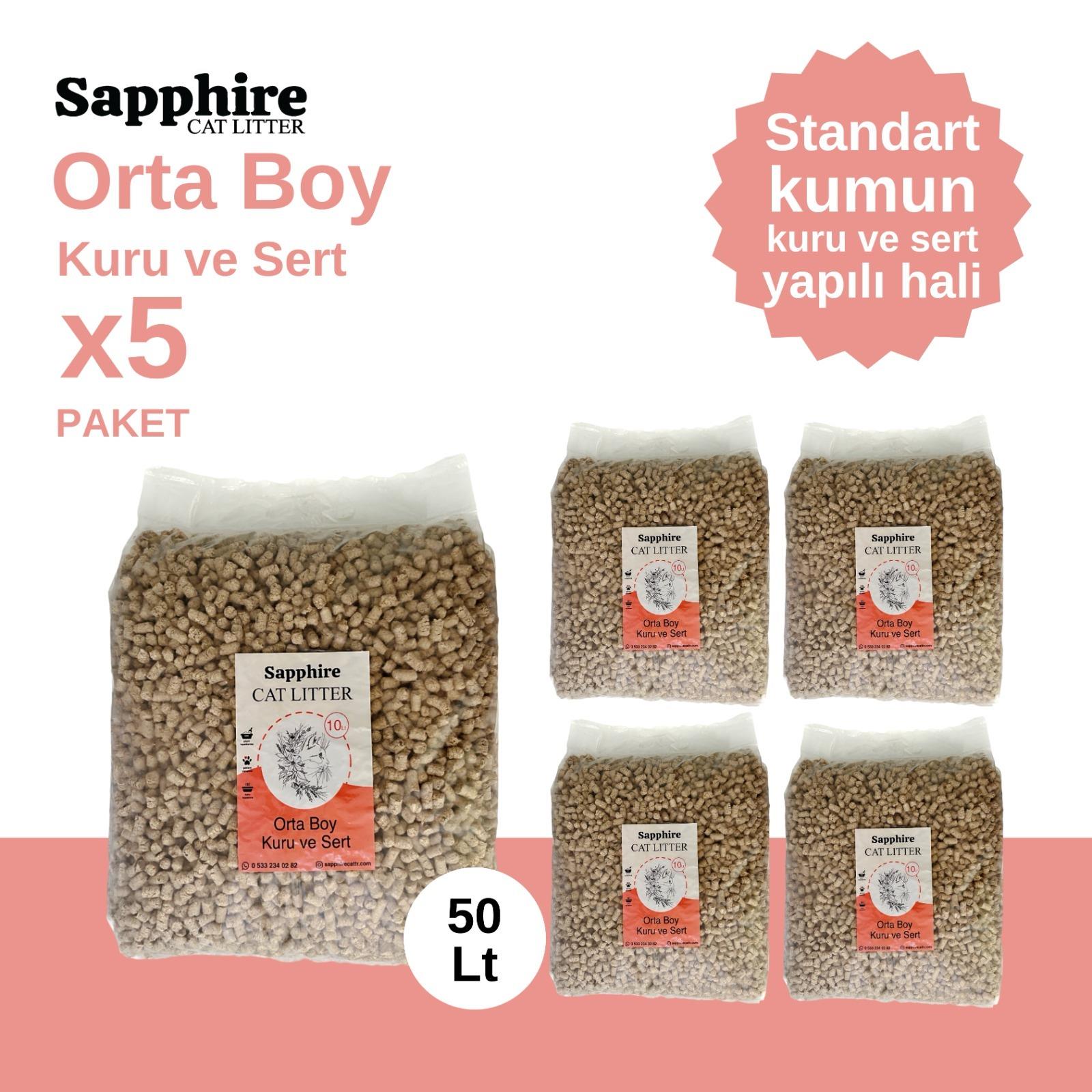 Sapphire Orta Boy Kuru ve Sert Topaklanan Kedi Kumu 50 Lt (10 Lt x 5 Adet)
