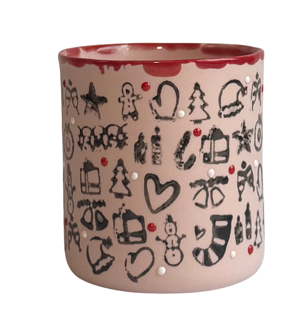 NEW YEAR/ LARGE- Black On Pink PORSELEN BARDAK