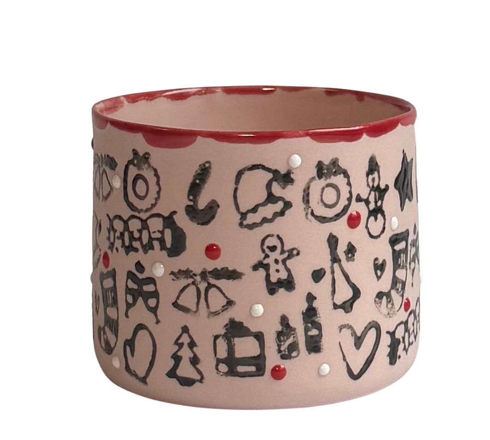 NEW YEAR/MEDIUM-Black On Pink PORSELEN BARDAK