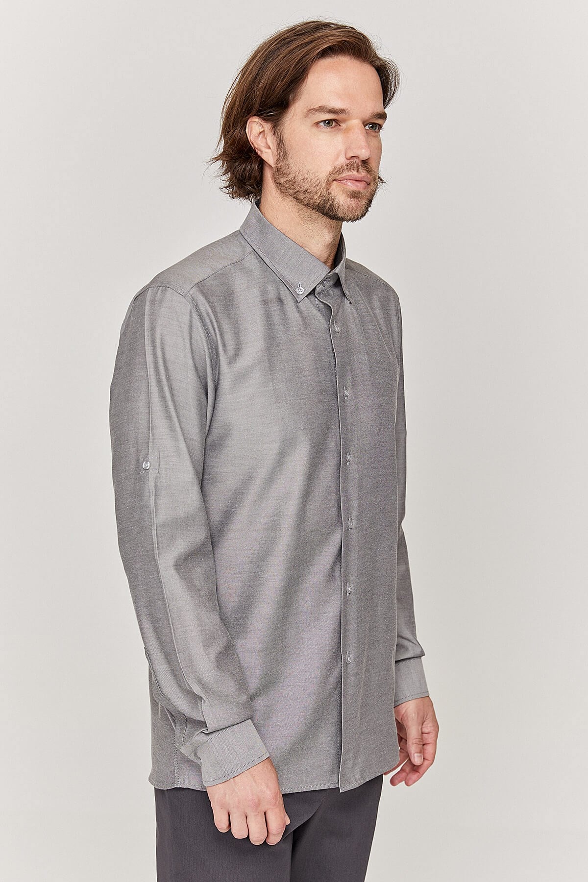 Oxford Erkek Slim Fit Koyu Gri Gömlek