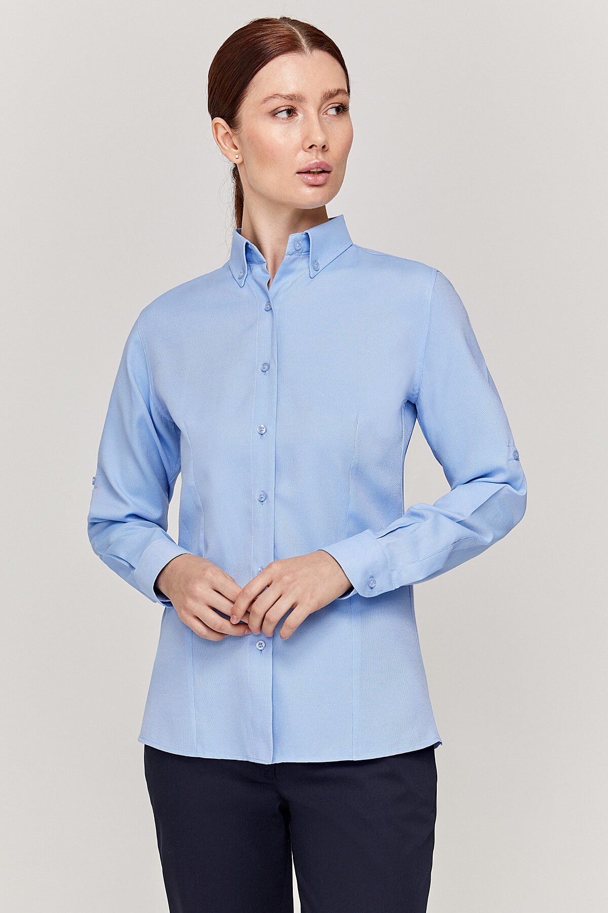 Oxford Kadın Slim Fit Koyu Mavi Gömlek