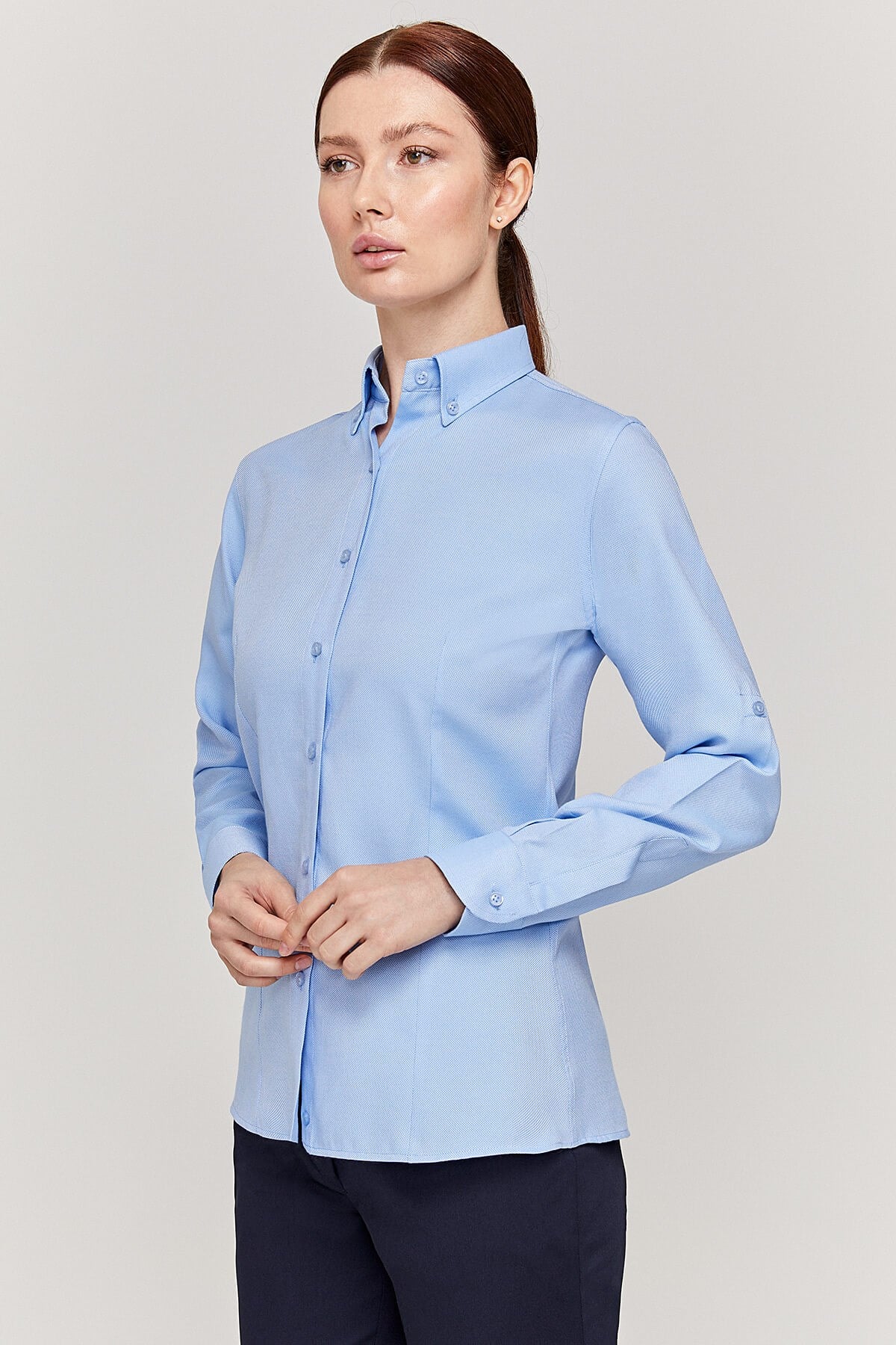 Oxford Kadın Slim Fit Koyu Mavi Gömlek