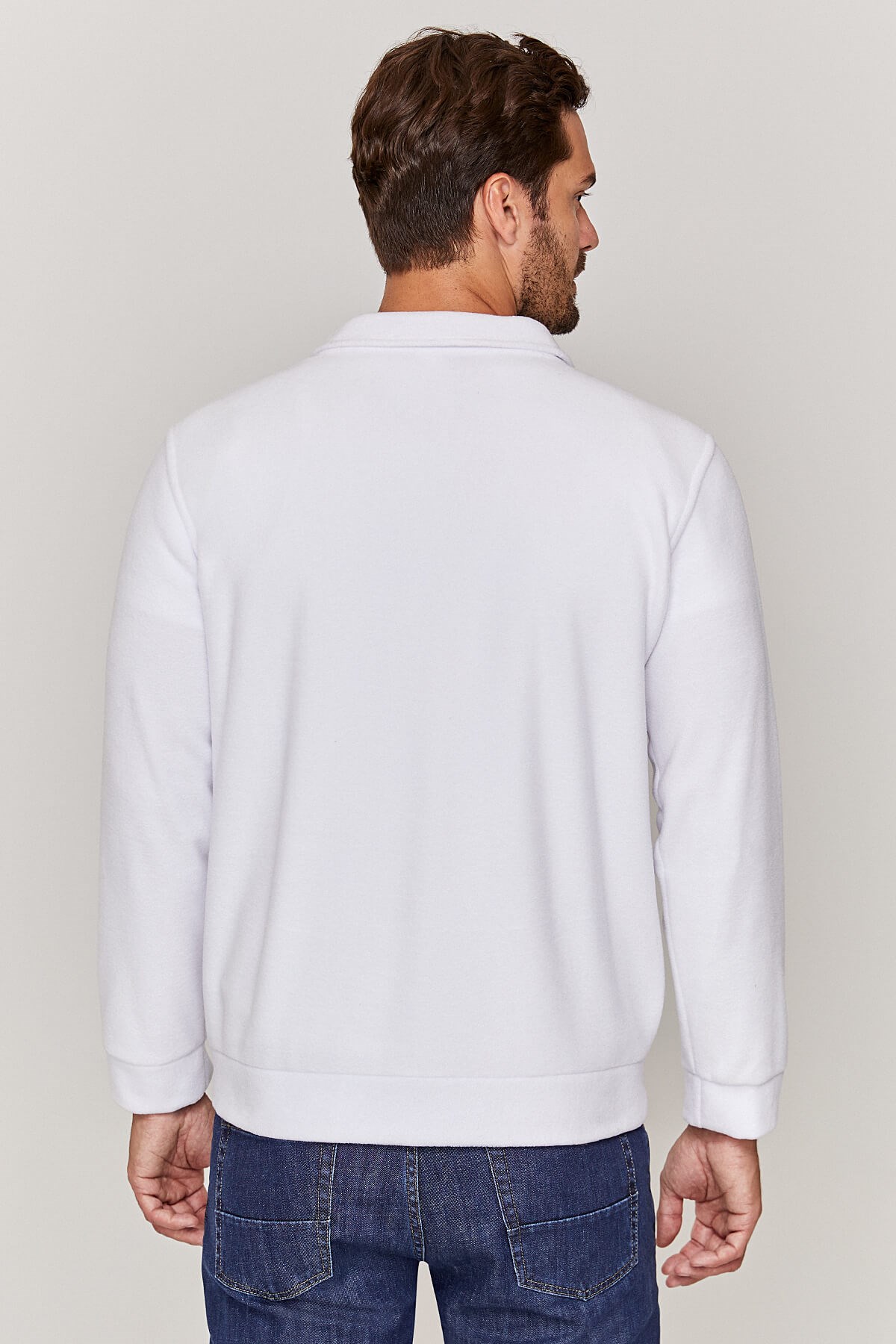Unisex Tam fermuarlı Beyaz Polar Ceket