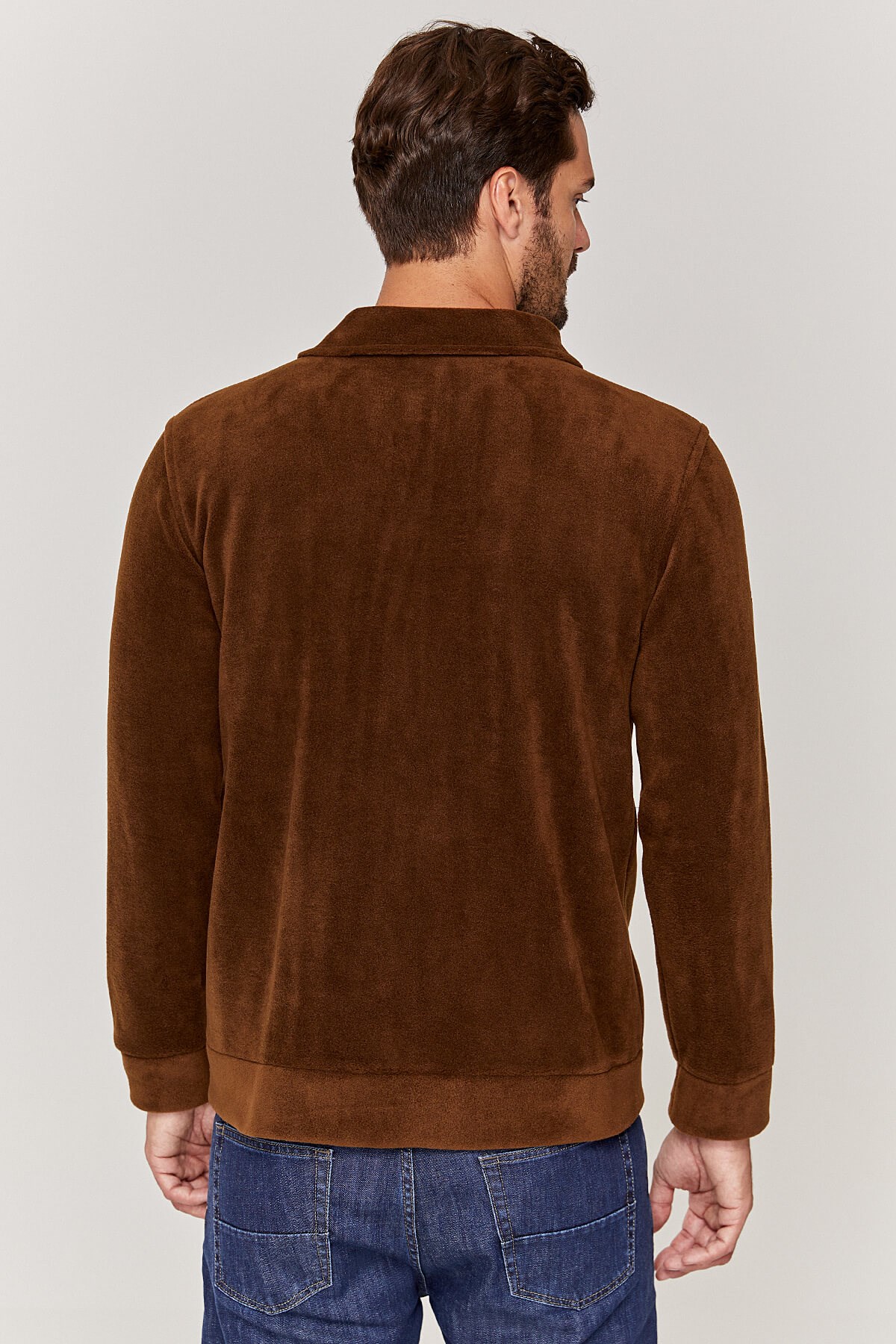 Unisex Tam fermuarlı Kahverengi Polar Ceket