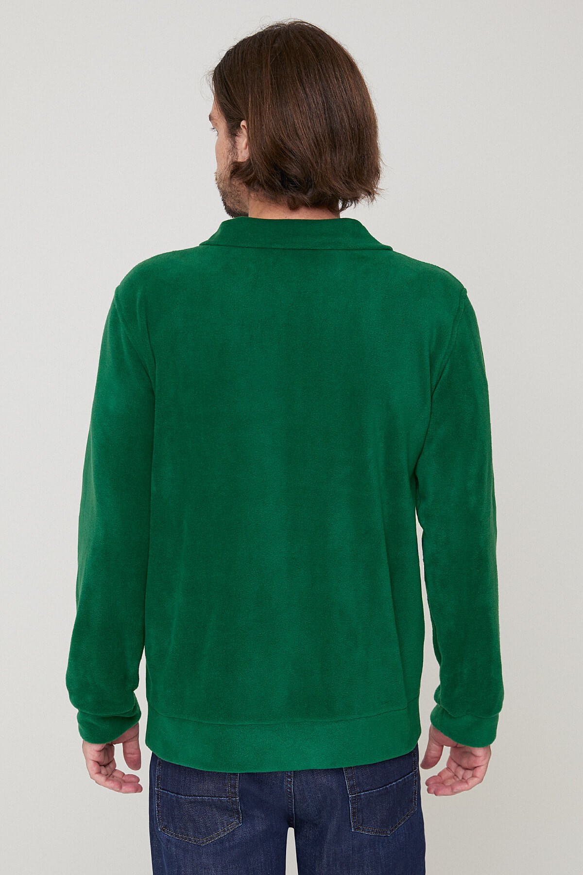 Unisex Tam fermuarlı Koyu Yeşil Polar Ceket
