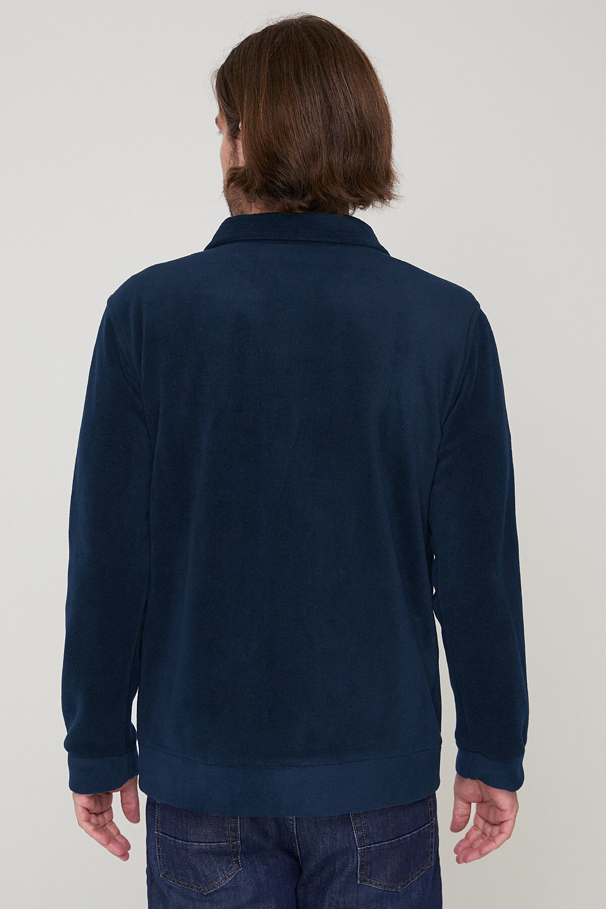 Unisex Tam fermuarlı Lacivert Polar Ceket