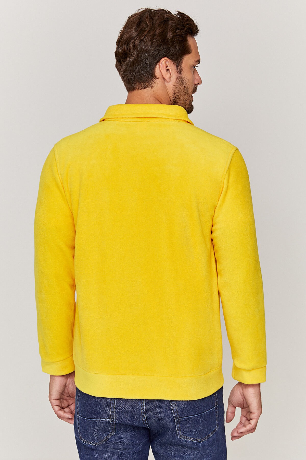 Unisex Tam fermuarlı Sarı Polar Ceket