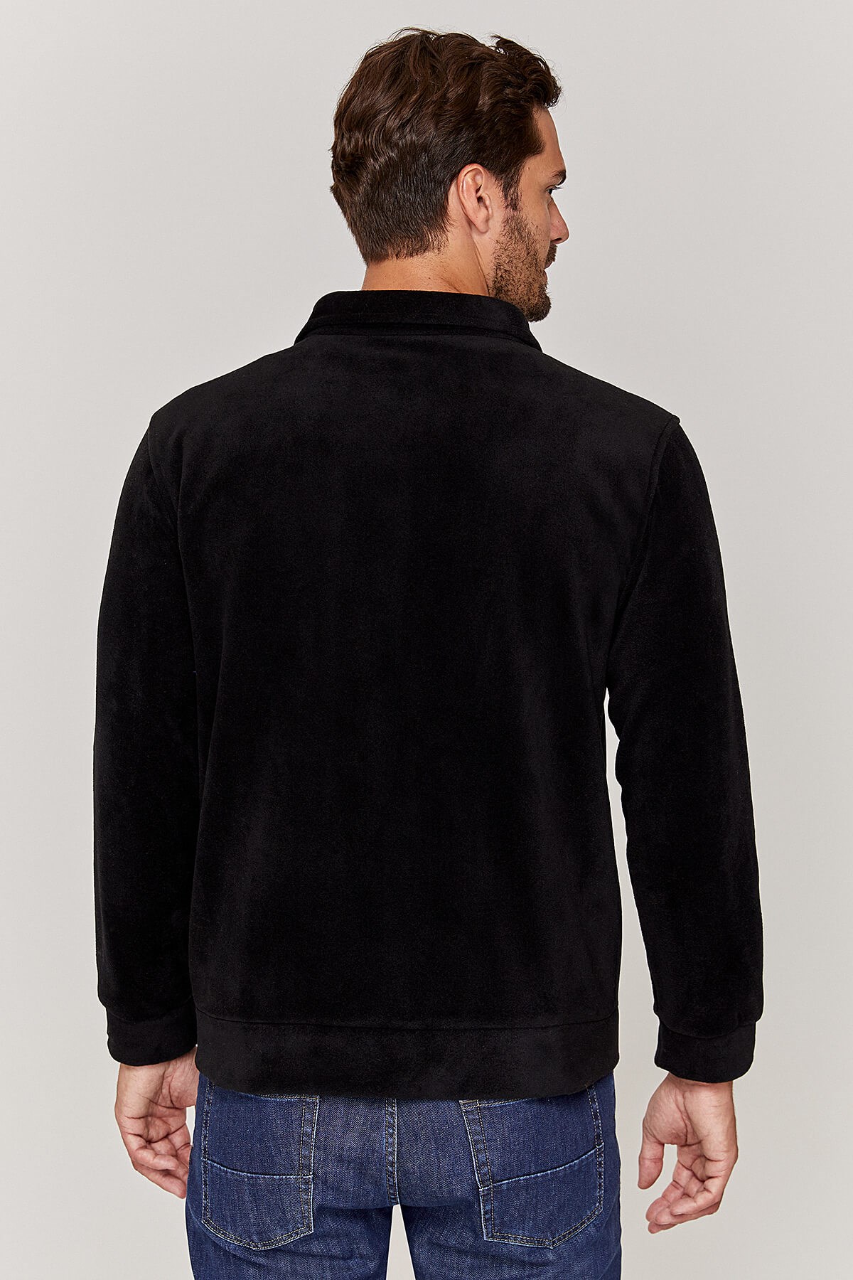 Unisex Tam fermuarlı Siyah Polar Ceket