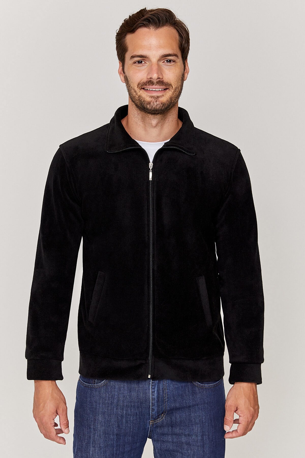 Unisex Tam fermuarlı Siyah Polar Ceket