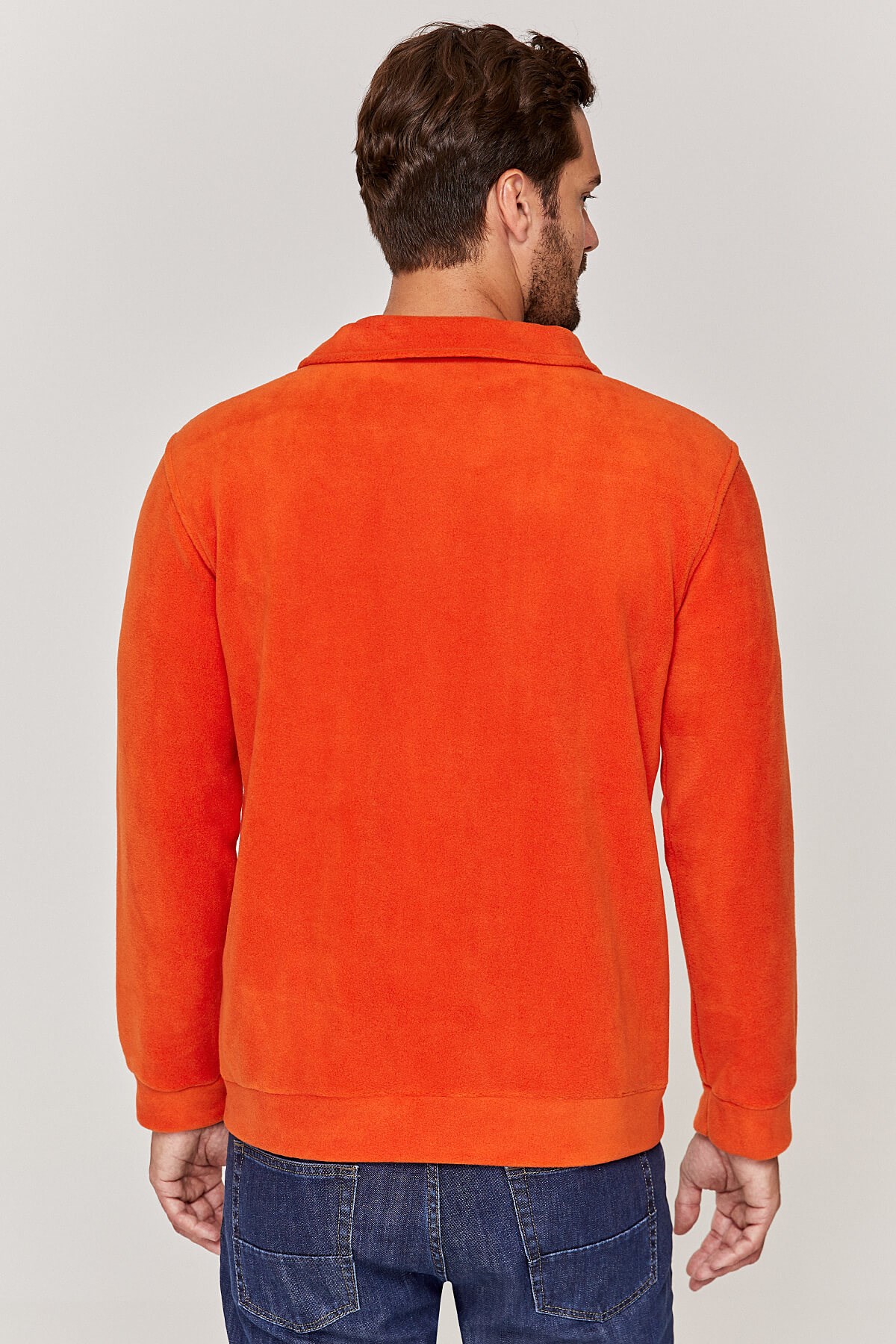 Unisex Tam fermuarlı Turuncu Polar Ceket